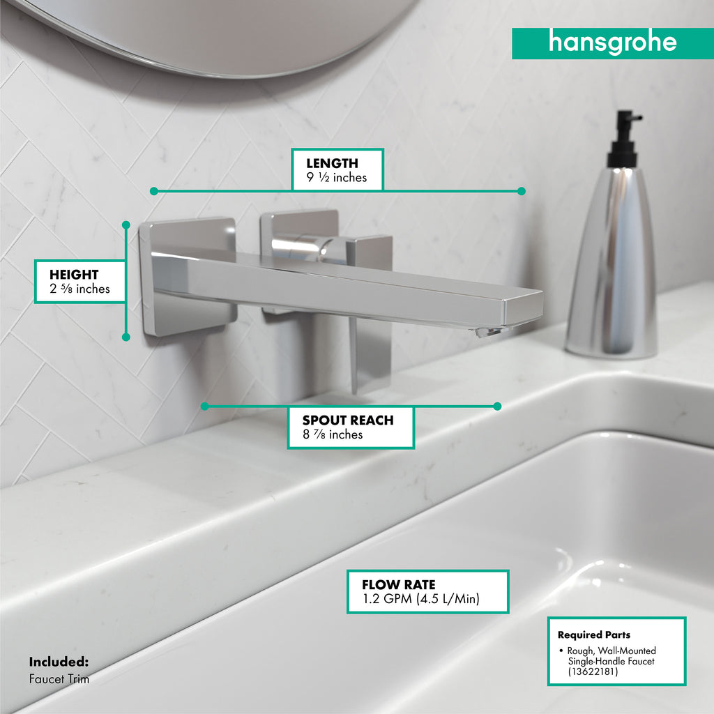 HANSGROHE 32526001 Metropol Wall-Mounted Single-Handle Faucet Trim with Lever Handle, 1.2 GPM - Chrome