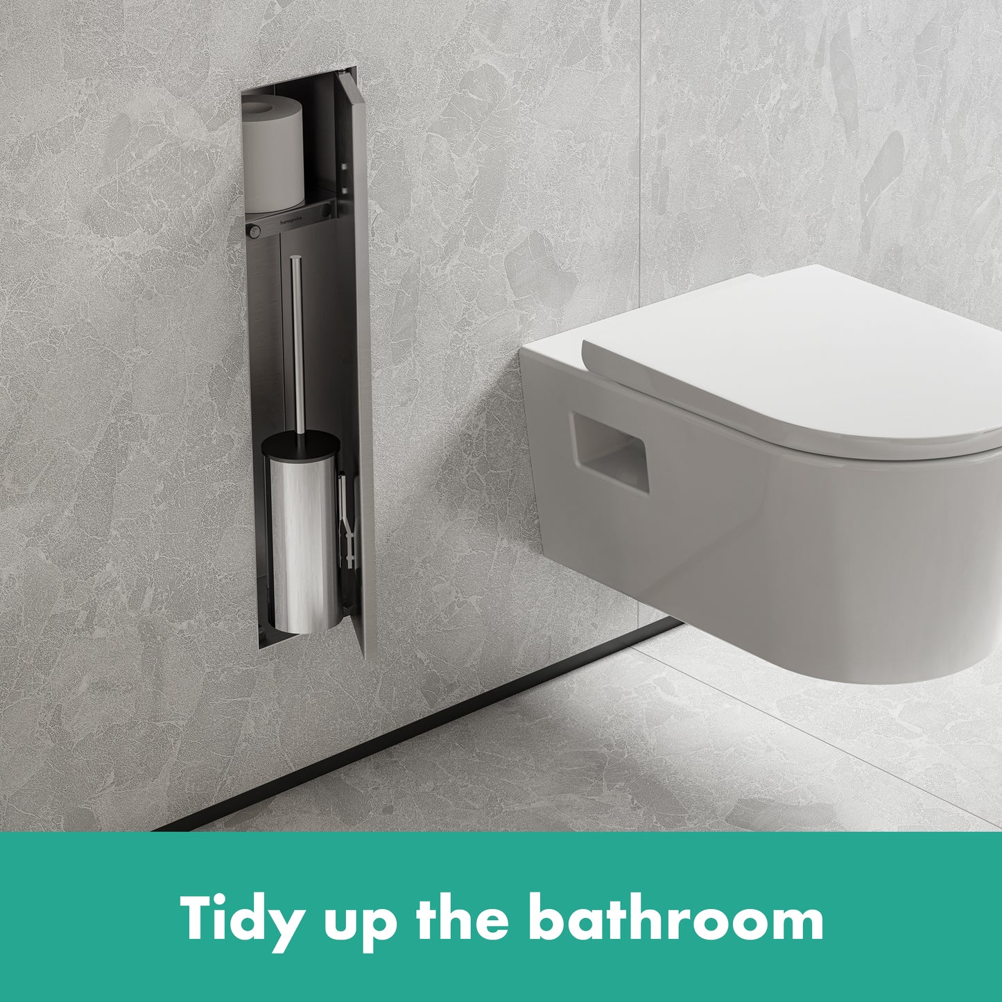 HANSGROHE 56060800 XtraStoris Rock Recessed Toilet Brush Holder with Shelf & Tileable Door - Brushed Stainless Steel