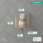 HANSGROHE 15708821 Ecostat E Thermostatic Trim with Volume Control and Diverter - Brushed Nickel