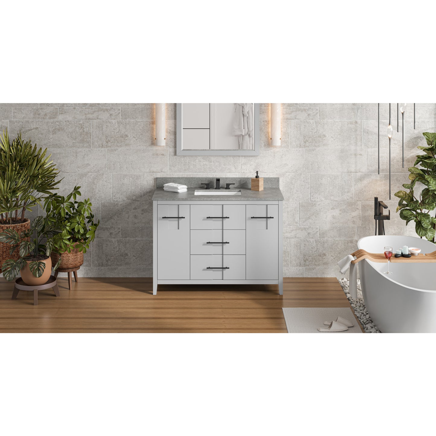 JEFFREY ALEXANDER VKITKAT48GRSGR 48" Grey Katara Vanity, Steel Grey Cultured Marble Vanity Top, undermount rectangle bowl , Grey