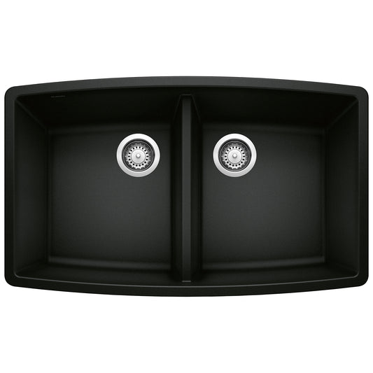 BLANCO 442937 Performa Performa SILGRANIT 33" 50/50 Double Bowl Undermount Kitchen Sink - Coal Black in Coal Black