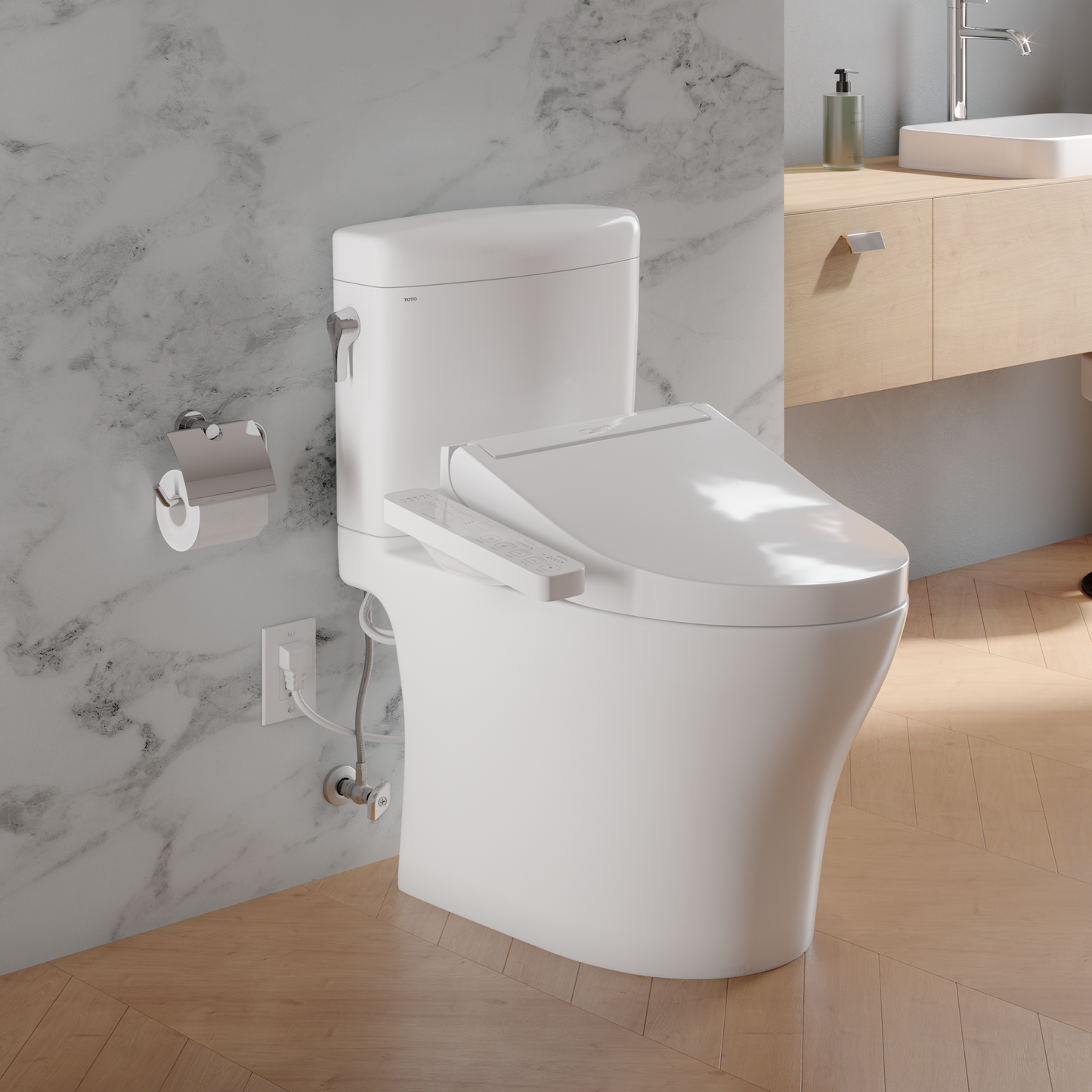 TOTO MW4363074CEMFGN#01 WASHLET+ Aquia IV Cube Two-Piece Elongated Dual Flush 1.28 and 0.9 GPF Toilet with C2 Bidet Seat , Cotton White