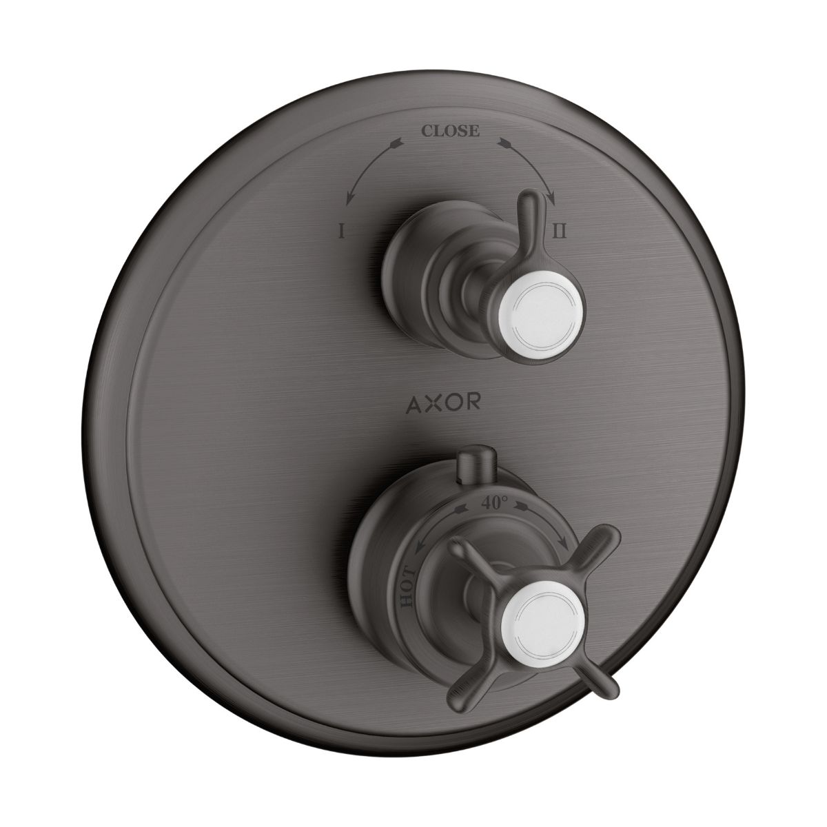 AXOR 16820341 Montreux Thermostatic Trim with Volume Control and Diverter- Cross-Handle - Brushed Black Chrome