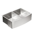 MOEN G18220 Prep 30"  Steel  Undermount Apron Front Double Bowl Sink - Stainless