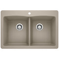 BLANCO 441285 Diamond Diamond SILGRANIT 33" 50/50 Double Bowl Dual Mount Kitchen Sink - Truffle in Truffle