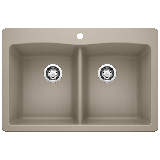 BLANCO 441285 Diamond Diamond SILGRANIT 33" 50/50 Double Bowl Dual Mount Kitchen Sink - Truffle in Truffle