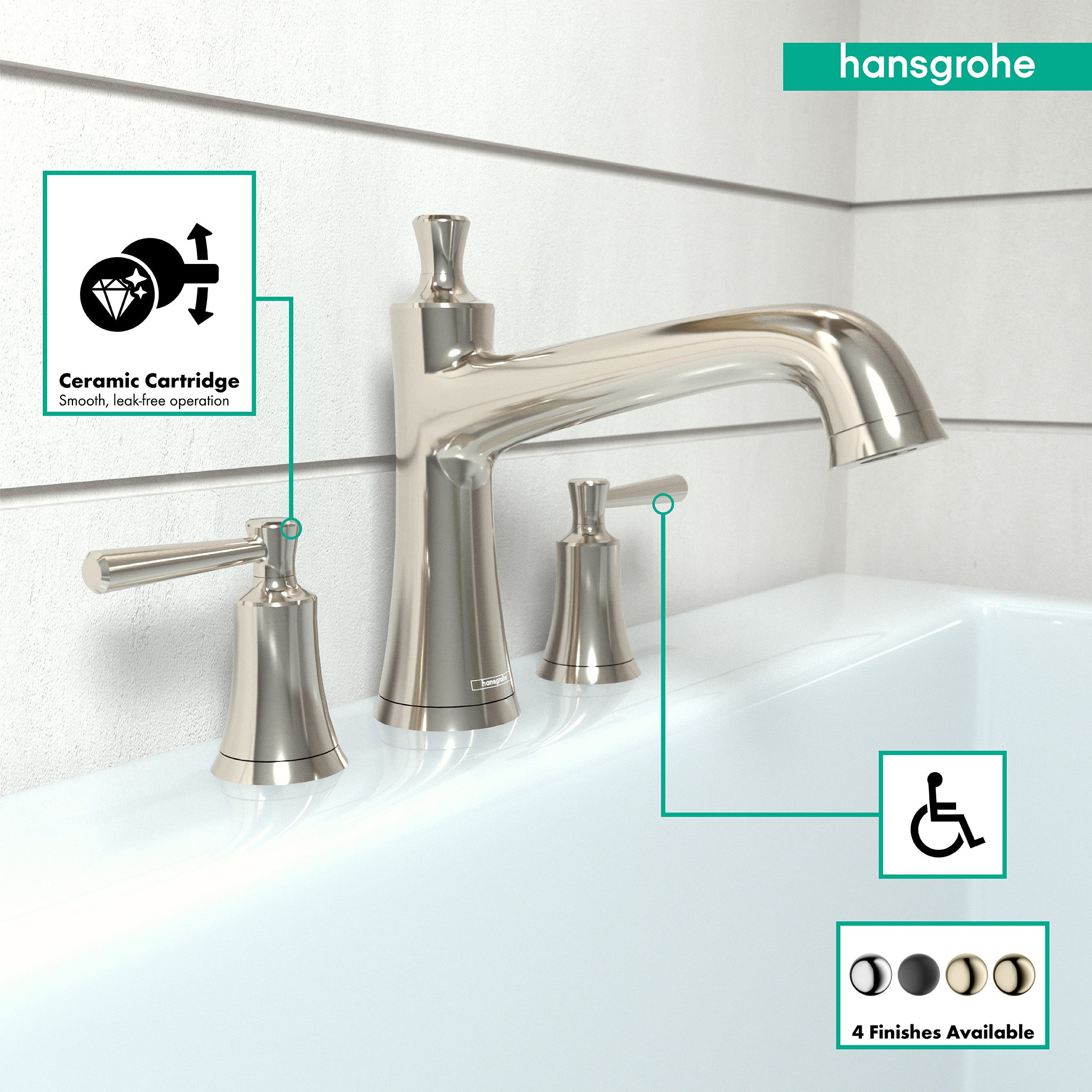 HANSGROHE 04776830 Joleena 3-Hole Roman Tub Set Trim - Polished Nickel