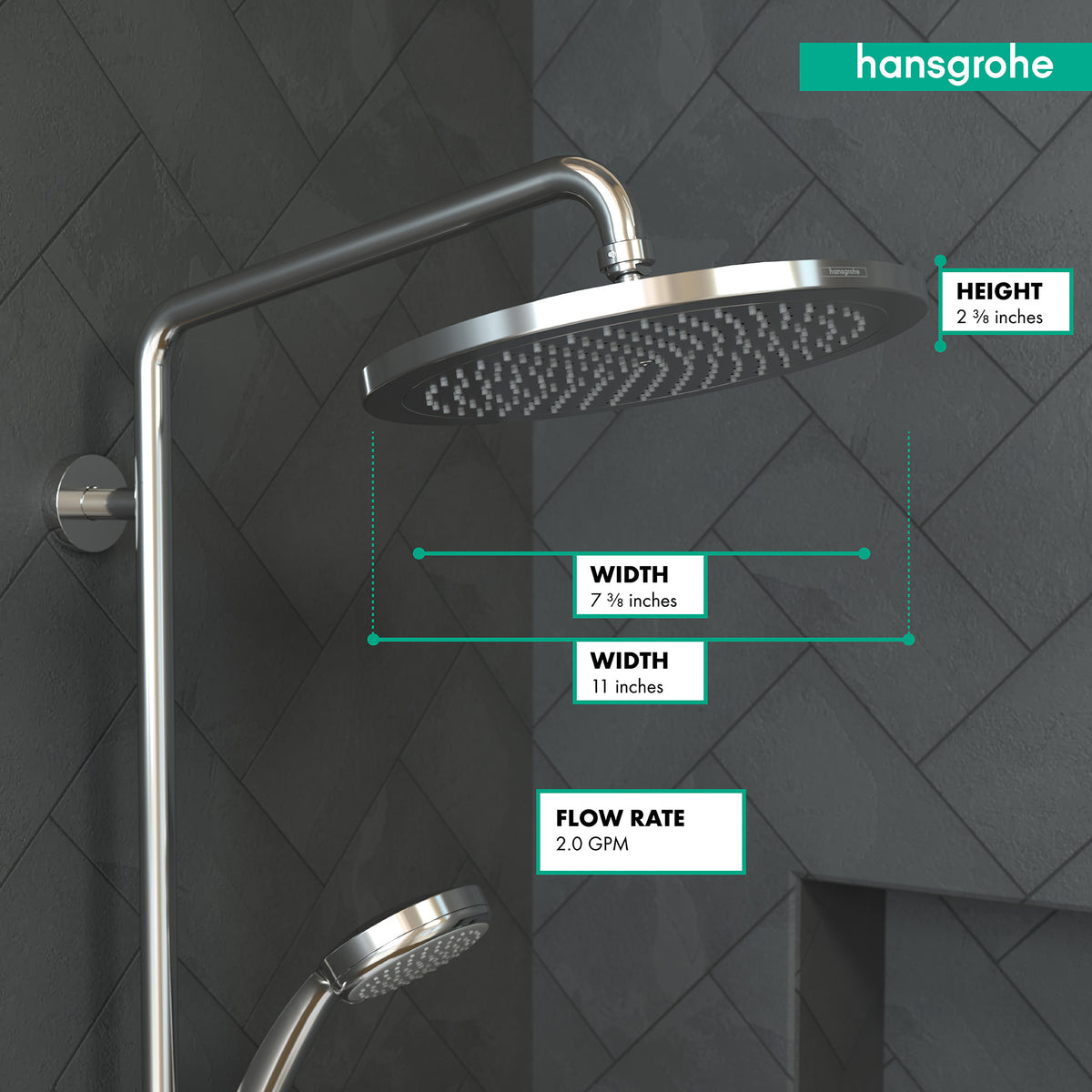 HANSGROHE 26221001 Croma Showerhead 280 1-Jet, 2.0 GPM - Chrome