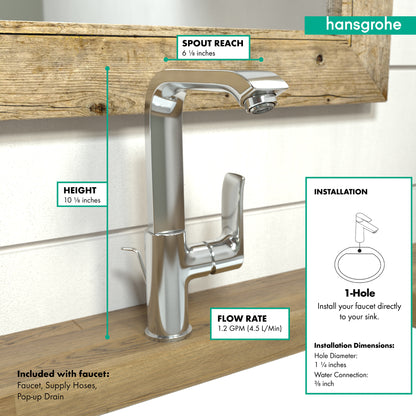 HANSGROHE 31087001 Metris Single-Hole Faucet 230 with Swivel Spout and Pop-Up Drain, 1.2 GPM - Chrome