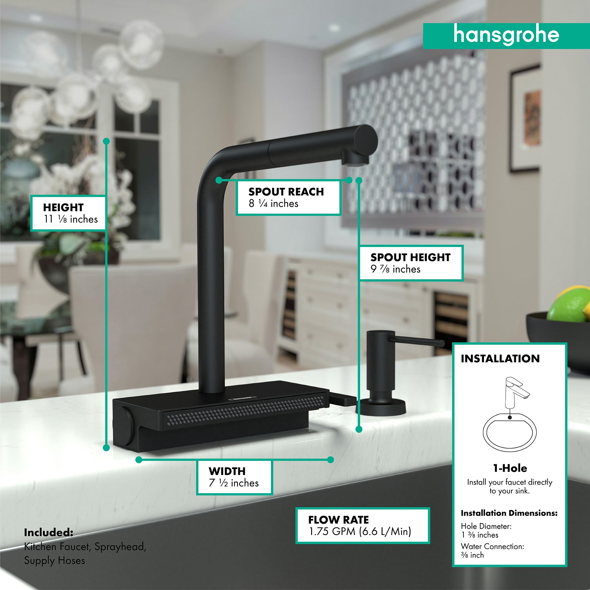 HANSGROHE 73830671 Aquno Select Kitchen Faucet, 2-Spray Pull-Out with sBox, 1.75 GPM - Matte Black