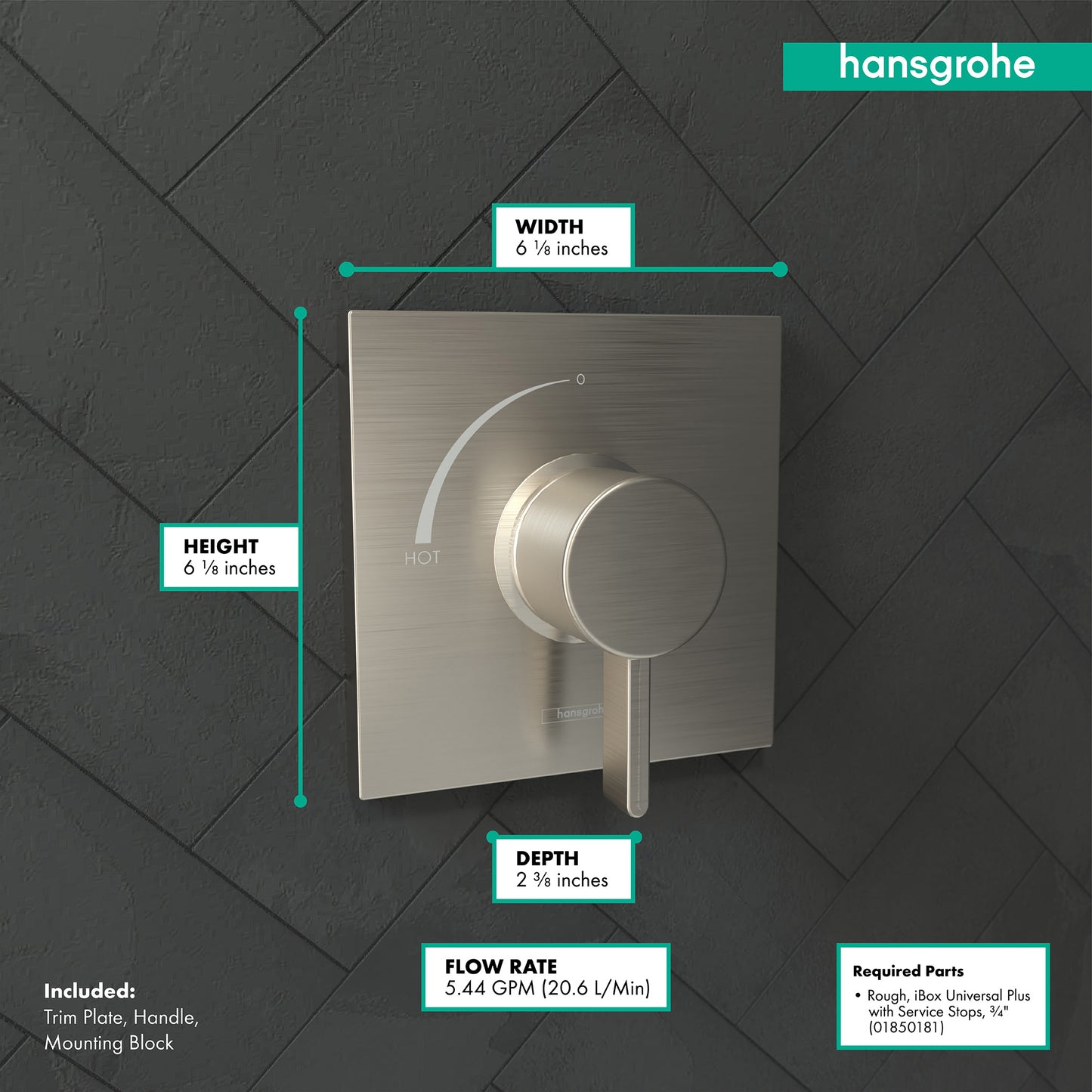 HANSGROHE 15724821 Brushed Nickel Ecostat Square Modern Pressure Balance Trim