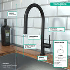 HANSGROHE 72801671 Talis N HighArc Kitchen Faucet, O-Style 2-Spray Pull-Down with sBox, 1.75 GPM - Matte Black