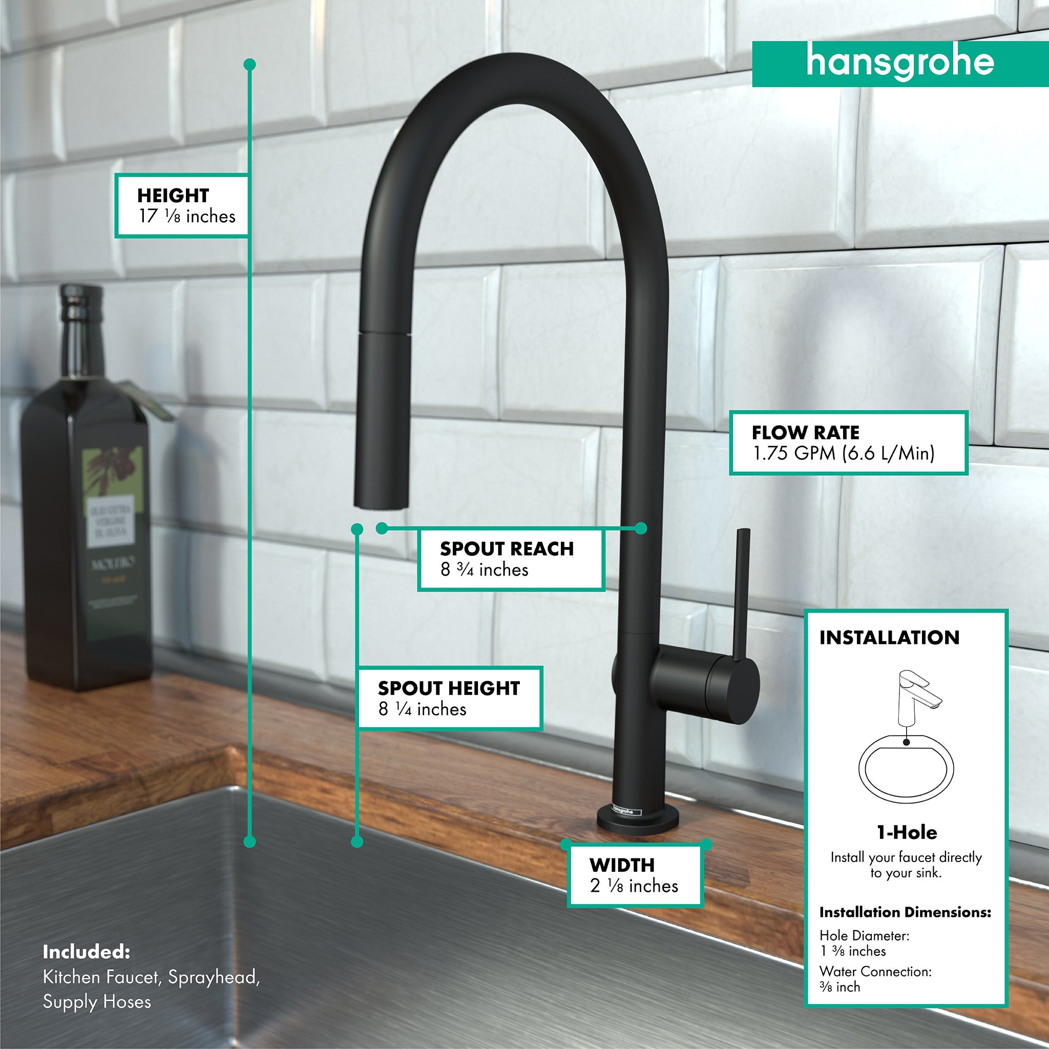 HANSGROHE 72801671 Talis N HighArc Kitchen Faucet, O-Style 2-Spray Pull-Down with sBox, 1.75 GPM - Matte Black