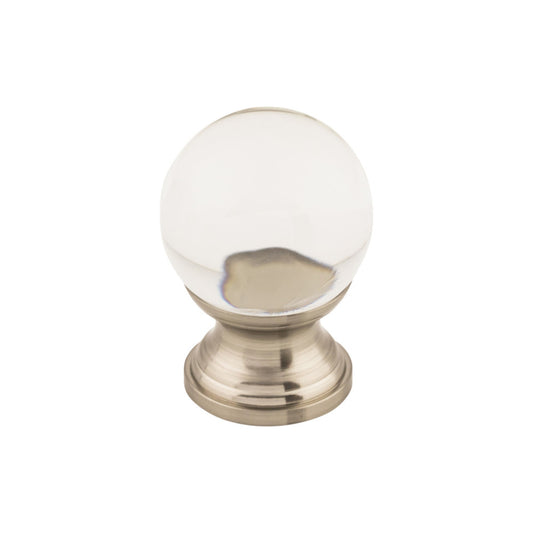 TOP KNOBS TK840BSN Clarity Clear Glass 1" Diameter Round Knob , Brushed Satin Nickel