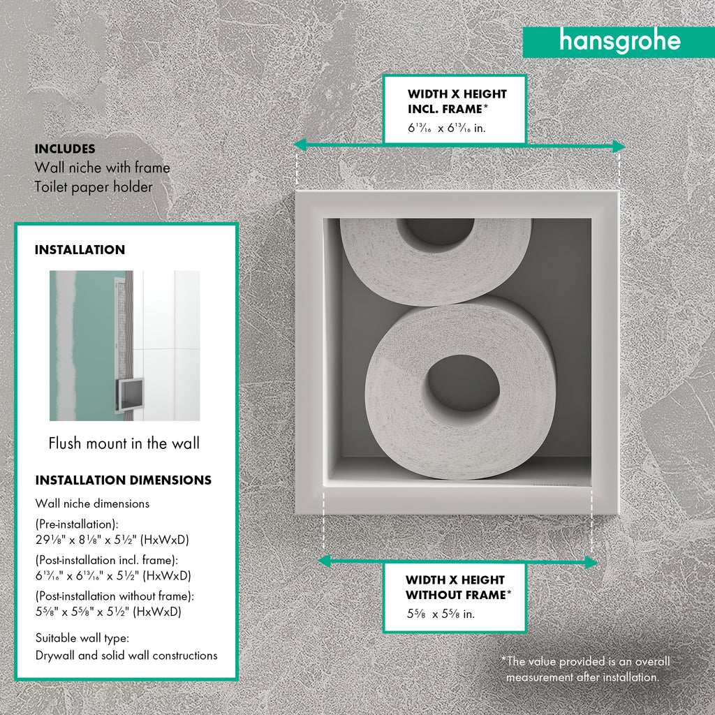 HANSGROHE 56058700 XtraStoris Original Recessed Toilet Paper Holder with Storage & Tileable Door - Matte White