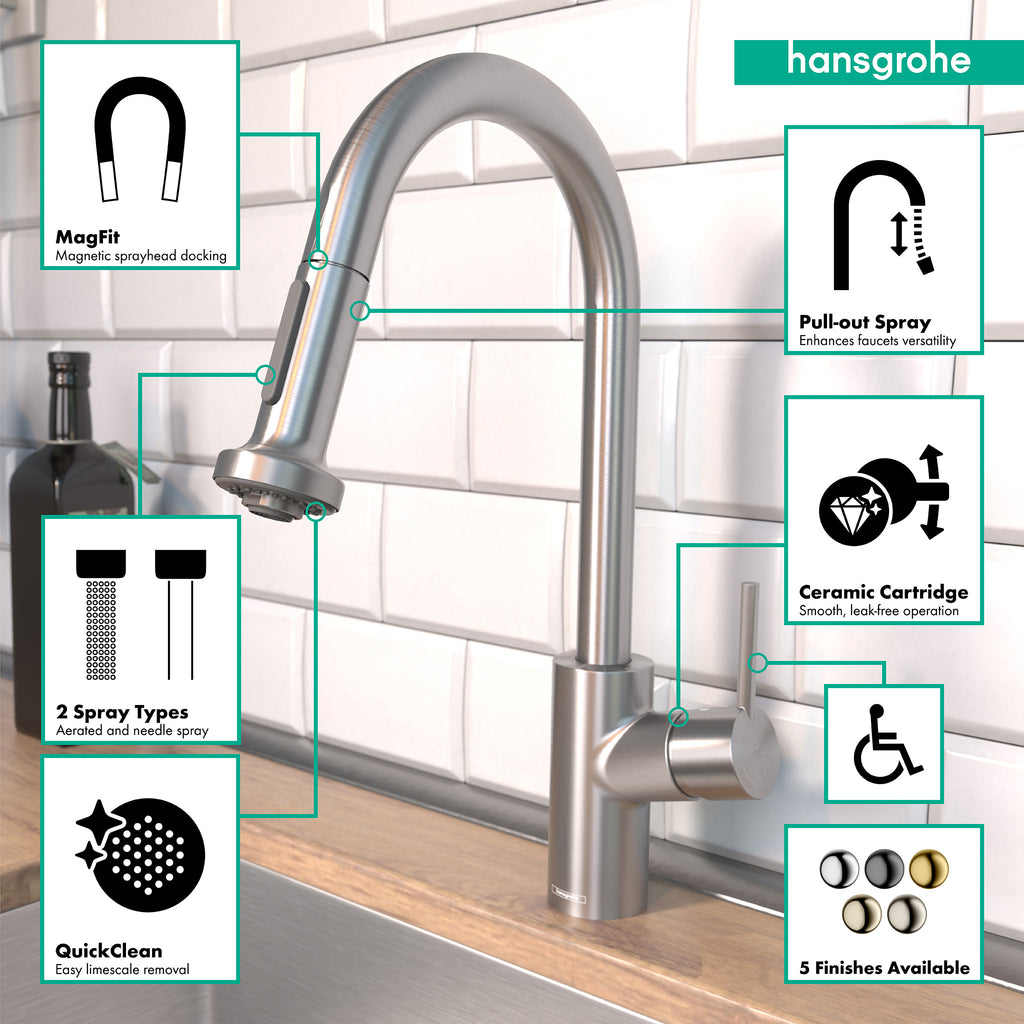 HANSGROHE 04286800 Talis S² Prep Kitchen Faucet, 2-Spray Pull-Down, 1.75 GPM - Stainless Steel Optic