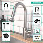 HANSGROHE 04286800 Talis S² Prep Kitchen Faucet, 2-Spray Pull-Down, 1.75 GPM - Stainless Steel Optic