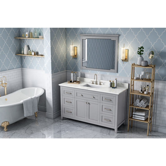 JEFFREY ALEXANDER VKITCHA60SGRCQR 60" Grey Chatham Vanity, Calacatta Vienna Quartz Vanity Top, undermount rectangle bowl , Grey