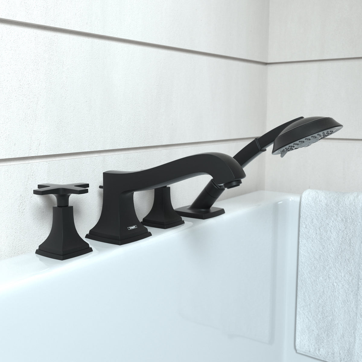 HANSGROHE 31449671 Metropol Classic 4-Hole Roman Tub Set Trim with Cross Handles and 1.8 GPM Handshower - Matte Black
