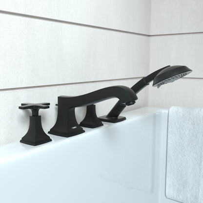 HANSGROHE 31449671 Metropol Classic 4-Hole Roman Tub Set Trim with Cross Handles and 1.8 GPM Handshower - Matte Black