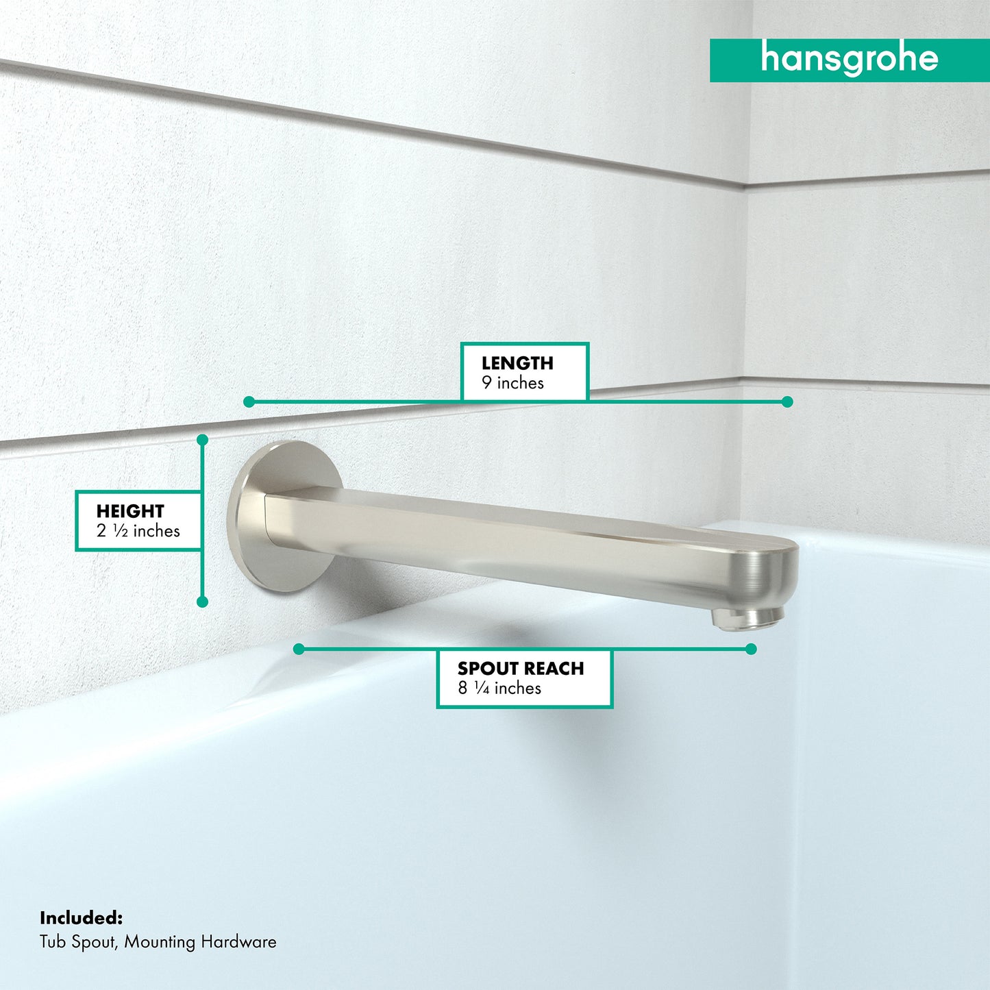 HANSGROHE 14421821 Metris S Tub Spout 9" - Brushed Nickel
