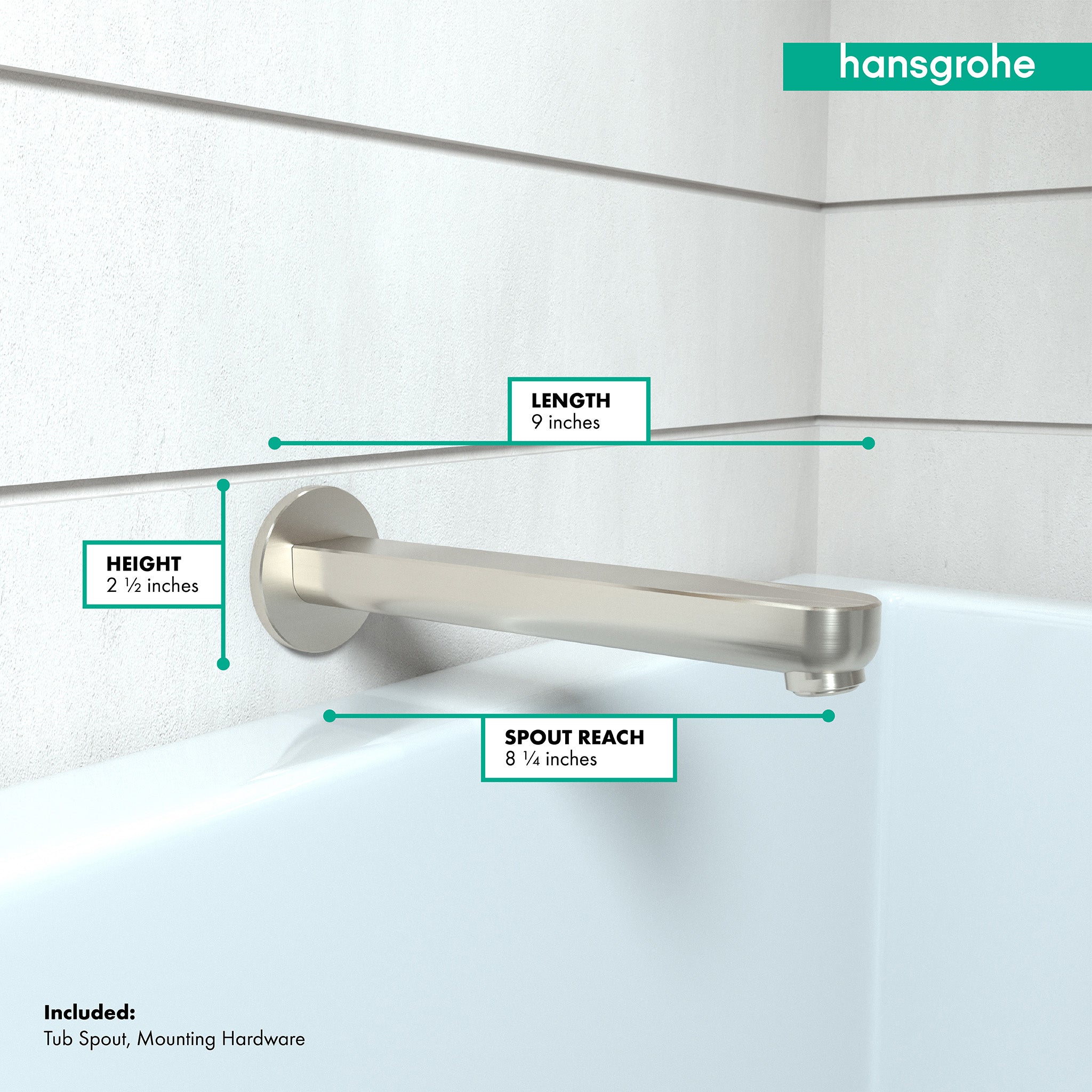HANSGROHE 14421821 Metris S Tub Spout 9" - Brushed Nickel