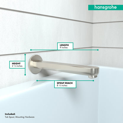 HANSGROHE 14421821 Metris S Tub Spout 9" - Brushed Nickel