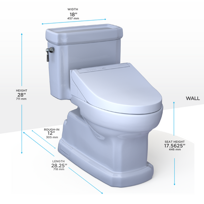 TOTO MW9743084CEFG#01 Washlet+ Eco Guinevere Elongated 1.28 Gpf Universal Height Toilet With C5 Bidet Seat - Cotton White