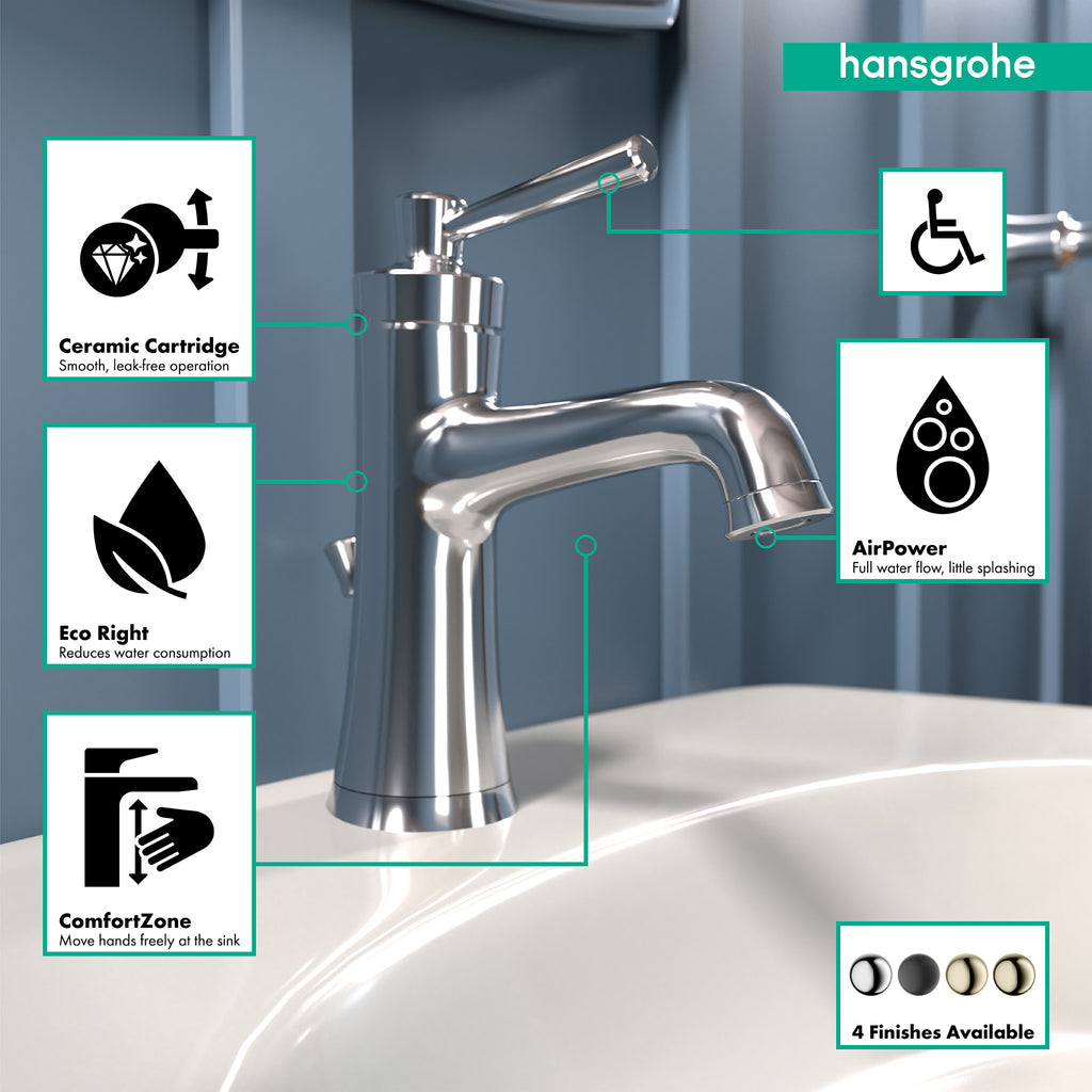 HANSGROHE 04773000 Joleena Single-Hole Faucet 100 with Pop-Up Drain, 0.5 GPM - Chrome