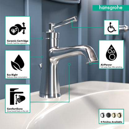HANSGROHE 04773000 Joleena Single-Hole Faucet 100 with Pop-Up Drain, 0.5 GPM - Chrome