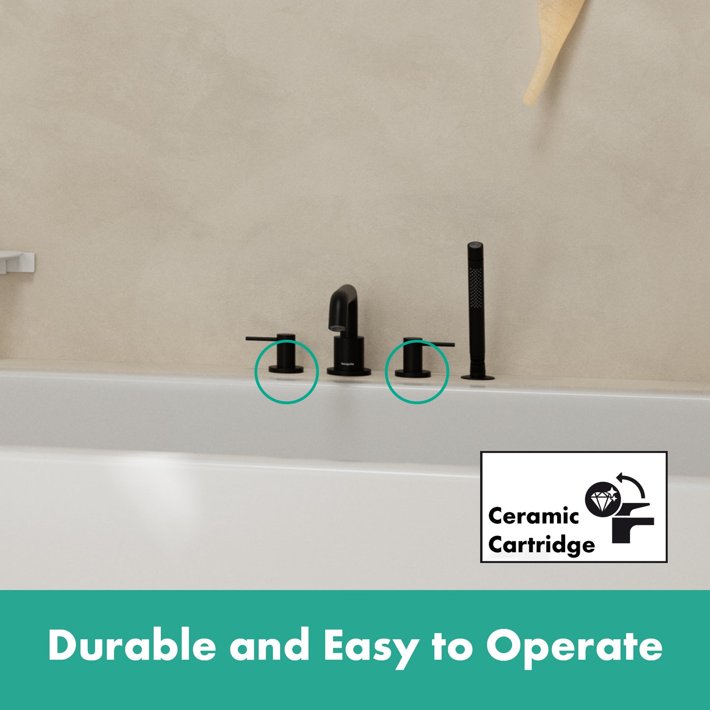 HANSGROHE 73442671 Tecturis S 4-Hole Roman Tub Set Trim with 1.75 Handshower - Matte Black