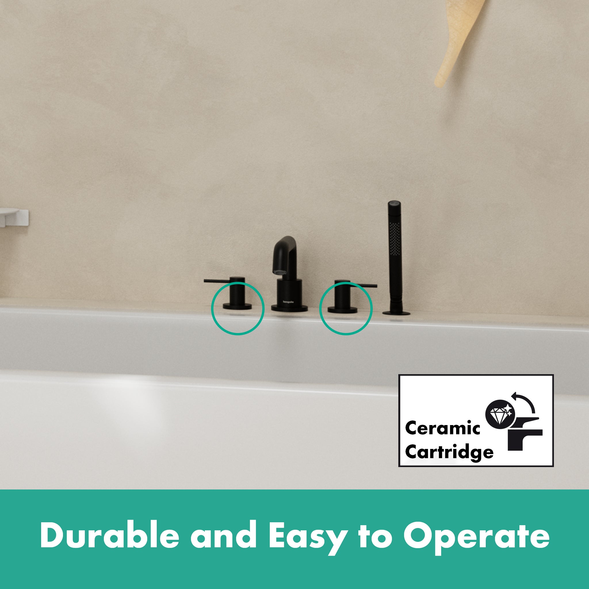 HANSGROHE 73442671 Tecturis S 4-Hole Roman Tub Set Trim with 1.75 Handshower - Matte Black