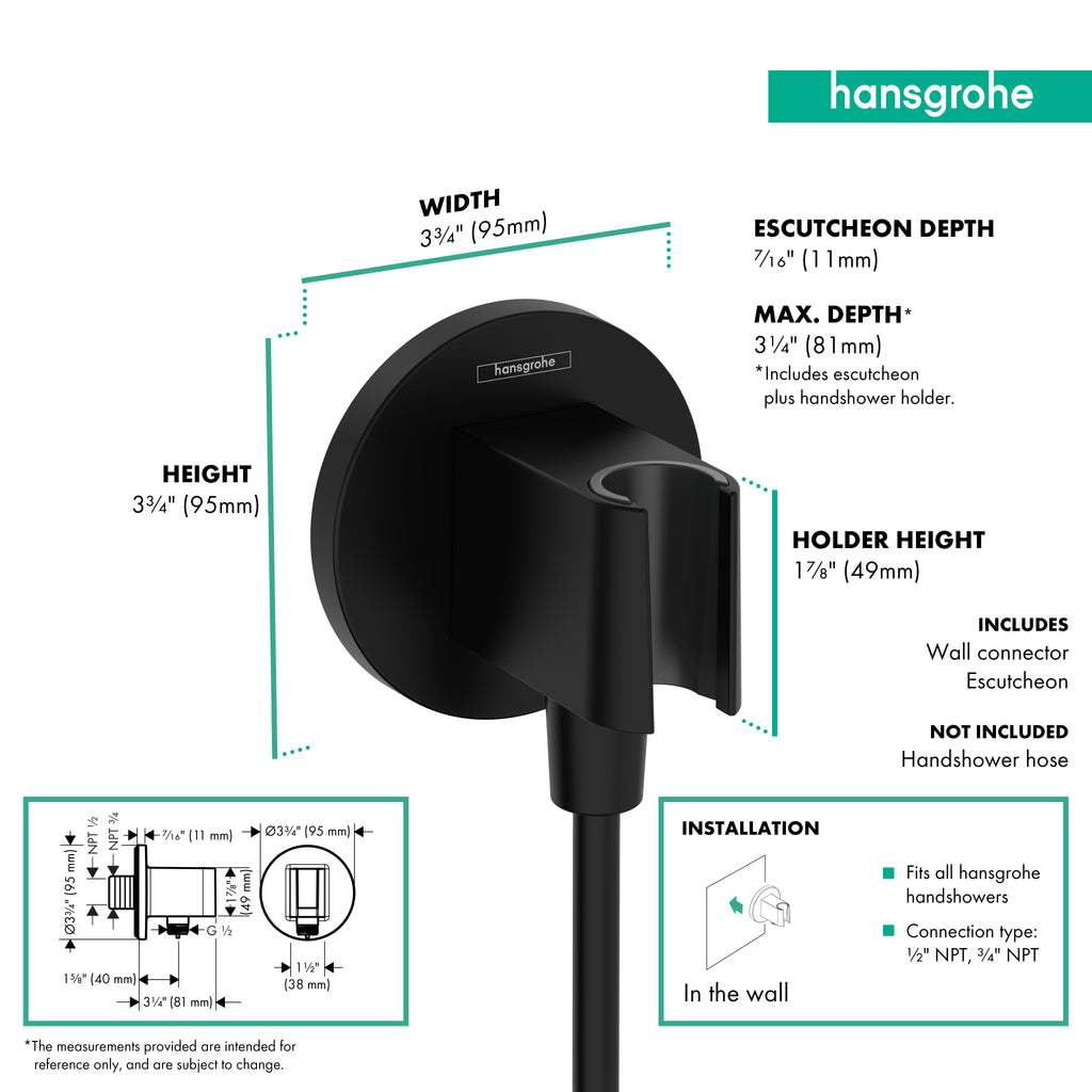 HANSGROHE 26888671 FixFit S Wall Outlet with Handshower Holder - Matte Black