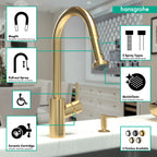 HANSGROHE 04310251 Talis S² HighArc Kitchen Faucet, 2-Spray Pull-Down, 1.5 GPM - Brushed Gold Optic