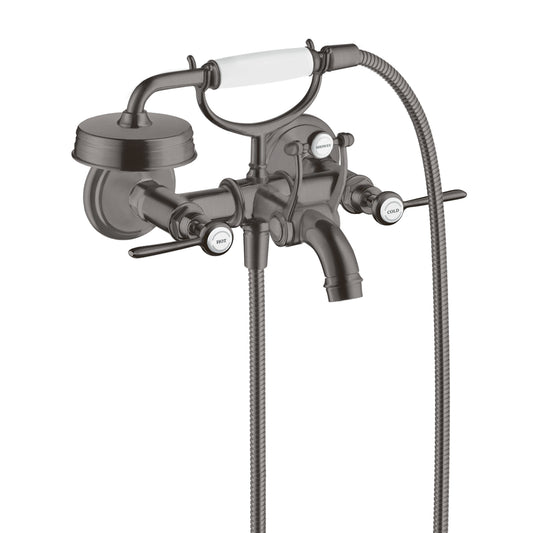 AXOR Montreux 2-Handle Wall-Mounted Tub Filler with Lever Handles and 1.8 GPM Handshower in Brushed Black Chrome