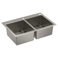 MOEN GS182072B Prep 33"  Steel  Dual Mount Double Bowl Sink - Stainless