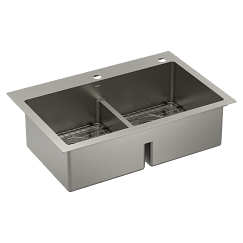 MOEN GS182082B Prep 33"  Steel  Dual Mount Double Bowl Sink - Stainless
