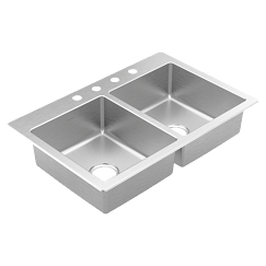MOEN GS202684 Prep 33"  Steel  Drop-In Double Bowl Sink - Stainless