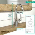 HANSGROHE 71130001 Logis Single-Hole Faucet 210 with Swivel Spout and Pop-Up Drain, 1.2 GPM - Chrome