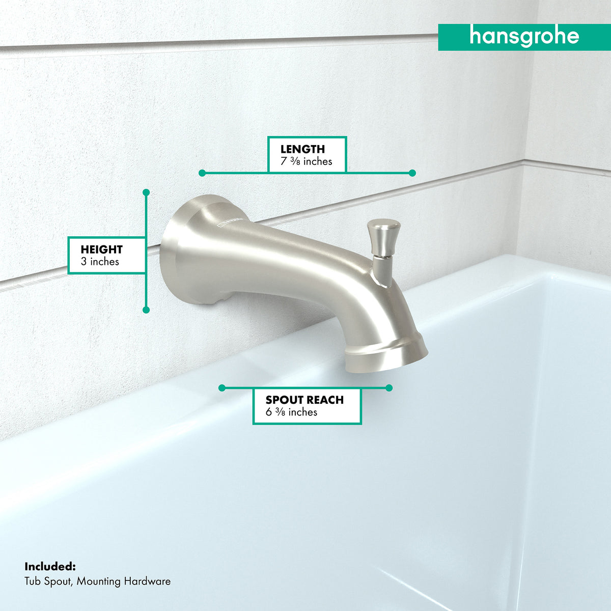 HANSGROHE 04775820 Joleena Tub Spout with Diverter - Brushed Nickel