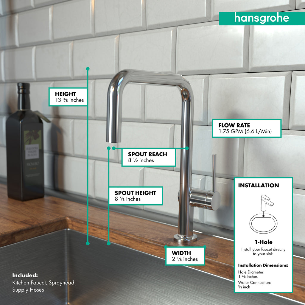HANSGROHE 72858001 Talis N Kitchen Faucet, U-Style 1-Spray, 1.5 GPM - Chrome