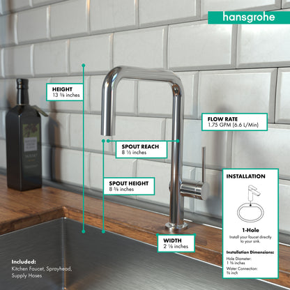 HANSGROHE 72858001 Talis N Kitchen Faucet, U-Style 1-Spray, 1.5 GPM - Chrome