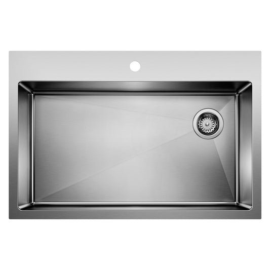 BLANCO 524221 Quatrus Quatrus R15 33" Super Single Bowl Dual Mount Stainless Steel Kitchen Sink in Satin Polish