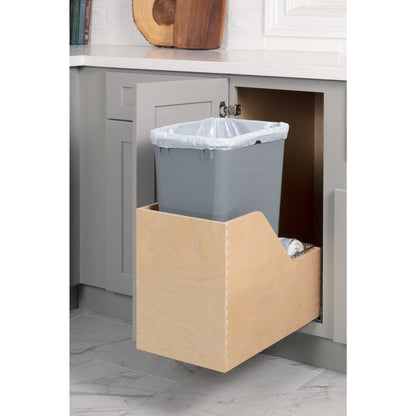 HARDWARE RESOURCES CAN-WBMS50G Single 50 Quart Wood Bottom-Mount Soft-close Trashcan Rollout for Hinged Doors, Includes One Grey Can - Grey