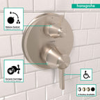 HANSGROHE 15753821 Ecostat Classic Thermostatic Trim with Volume Control and Diverter, Round - Brushed Nickel