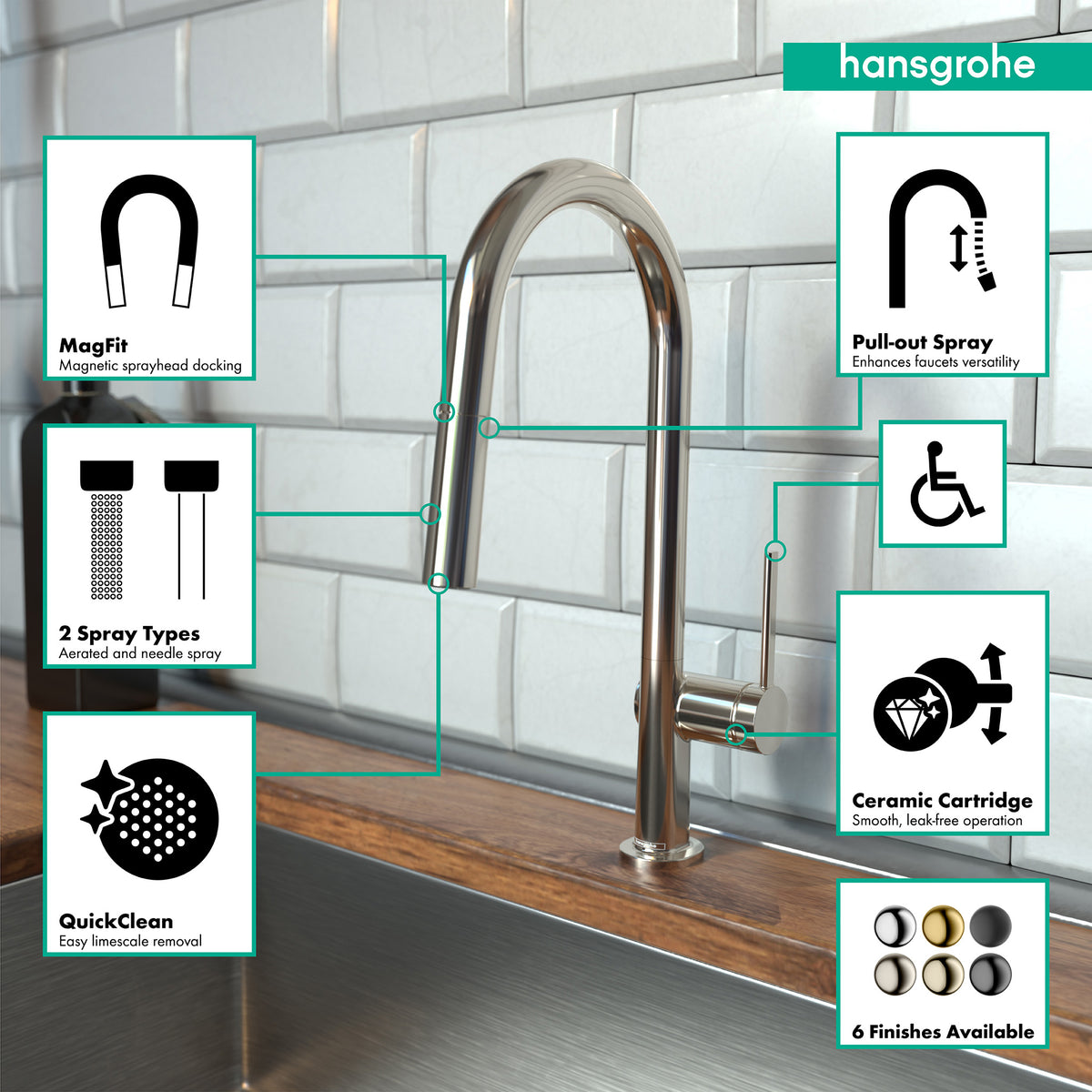 HANSGROHE 72850831 Talis N HighArc Kitchen Faucet, A-Style 2-Spray Pull-Down with sBox, 1.75 GPM - Polished Nickel