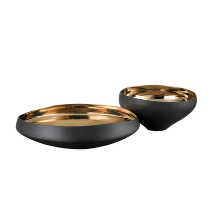 ELK SIGNATURE H0017-9745 Greer Bowl - Low Black and Gold Glazed