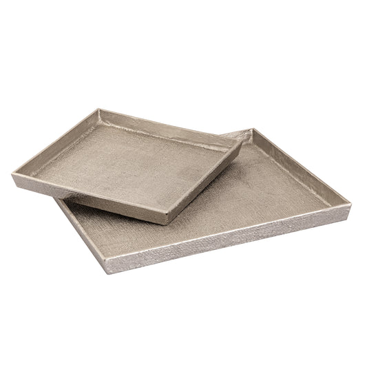 ELK SIGNATURE H0807-10661/S2 Square Linen Texture Tray - Set of 2 Nickel