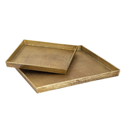 ELK SIGNATURE H0807-10664/S2 Square Linen Texture Tray - Set of 2 Brass