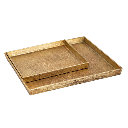 ELK SIGNATURE H0807-10664/S2 Square Linen Texture Tray - Set of 2 Brass